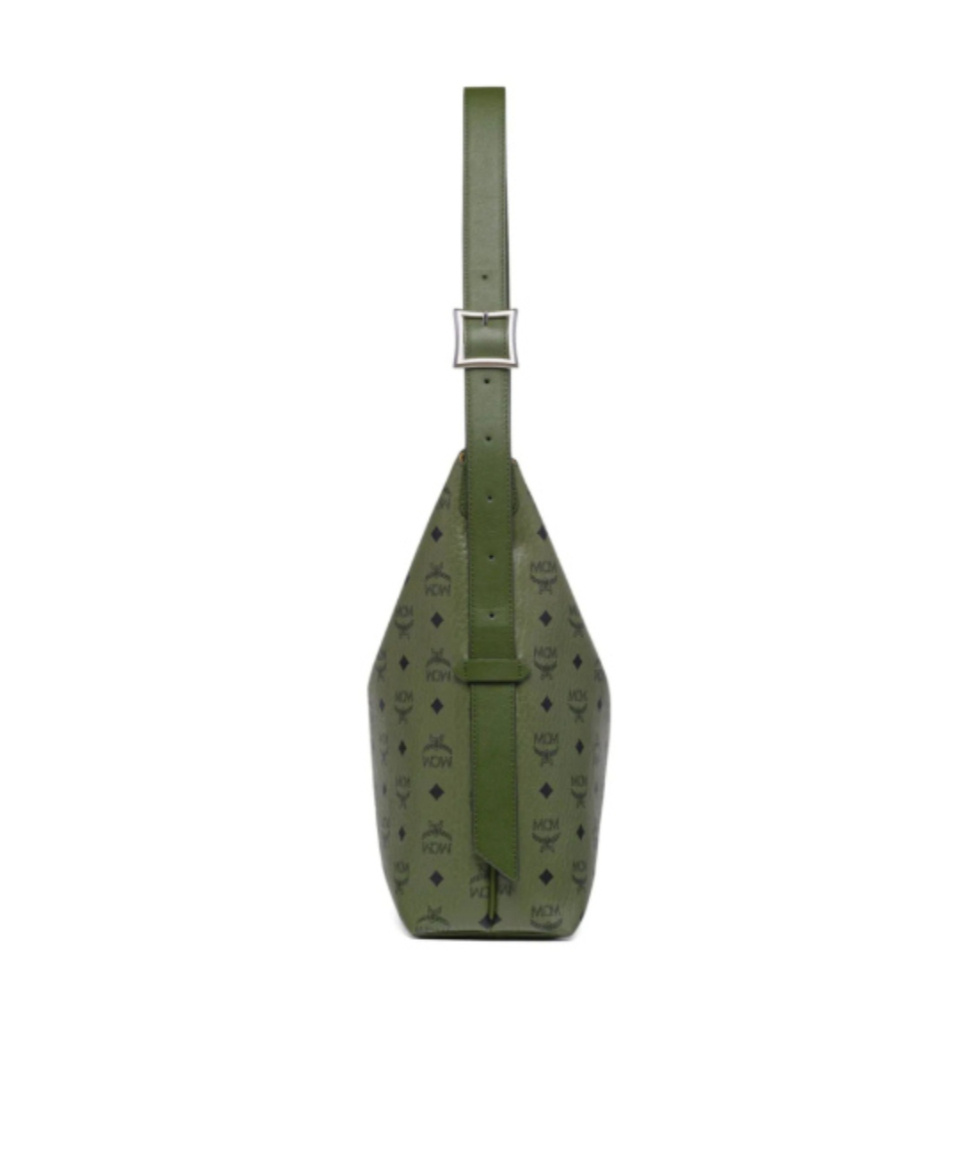 Mcm Large Aren Hobo Visetos Monogram Shoulder Bag In Green