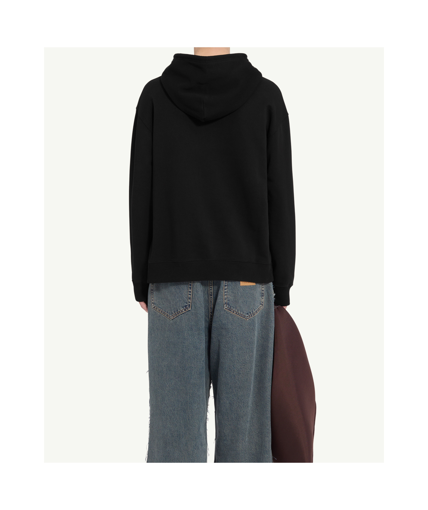 Mm6 Maison Margiela Mm6 By Maison Margiela Emblazoned Black Hoodie With Drawstring And Ribbed Finishes In Black