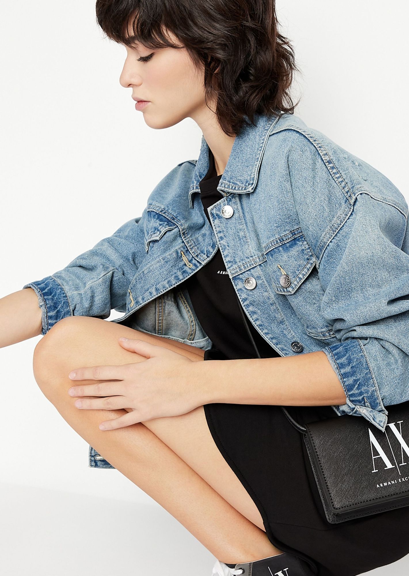 Armani Exchange Debossed-logo Sweatshirt Dress In Black