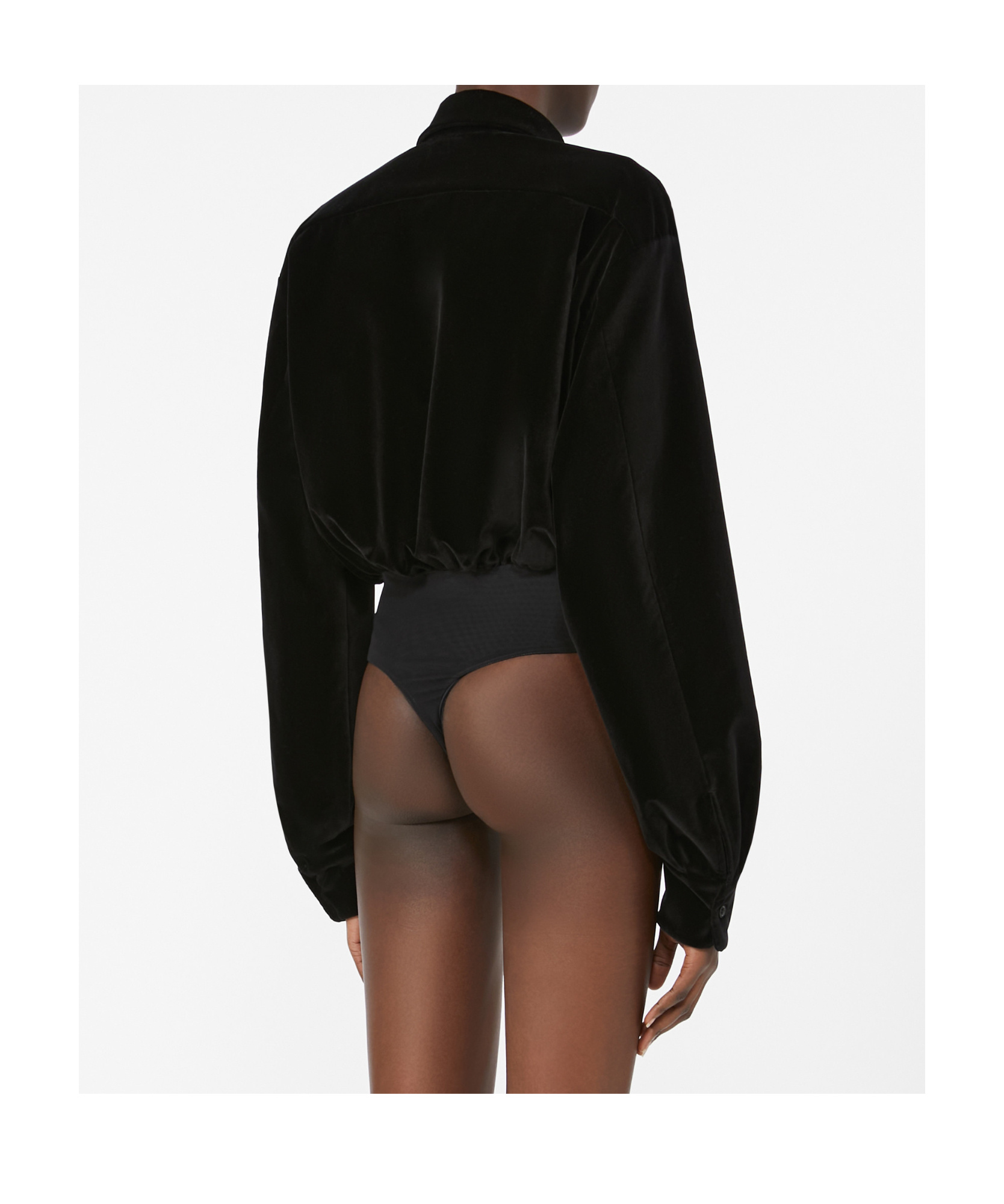 Max Mara Velvet Long Sleeve Bodysuit With Cuffed Sleeves In Black