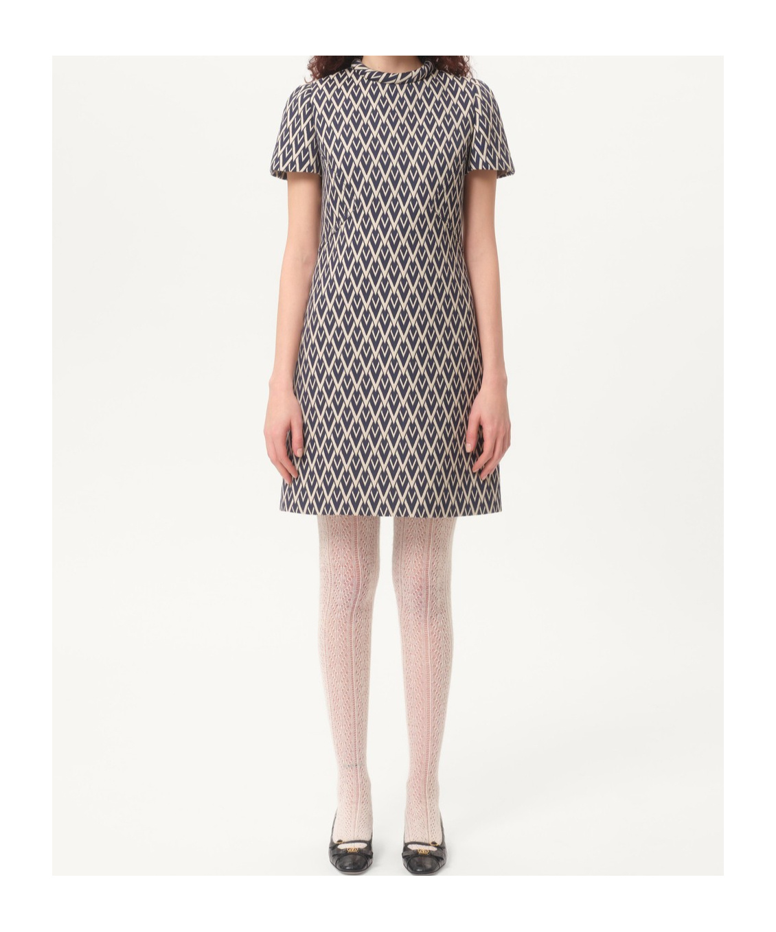 Valentino Womens Notte Crema Monogram-pattern Wool-jacquard Mini Dress In Black