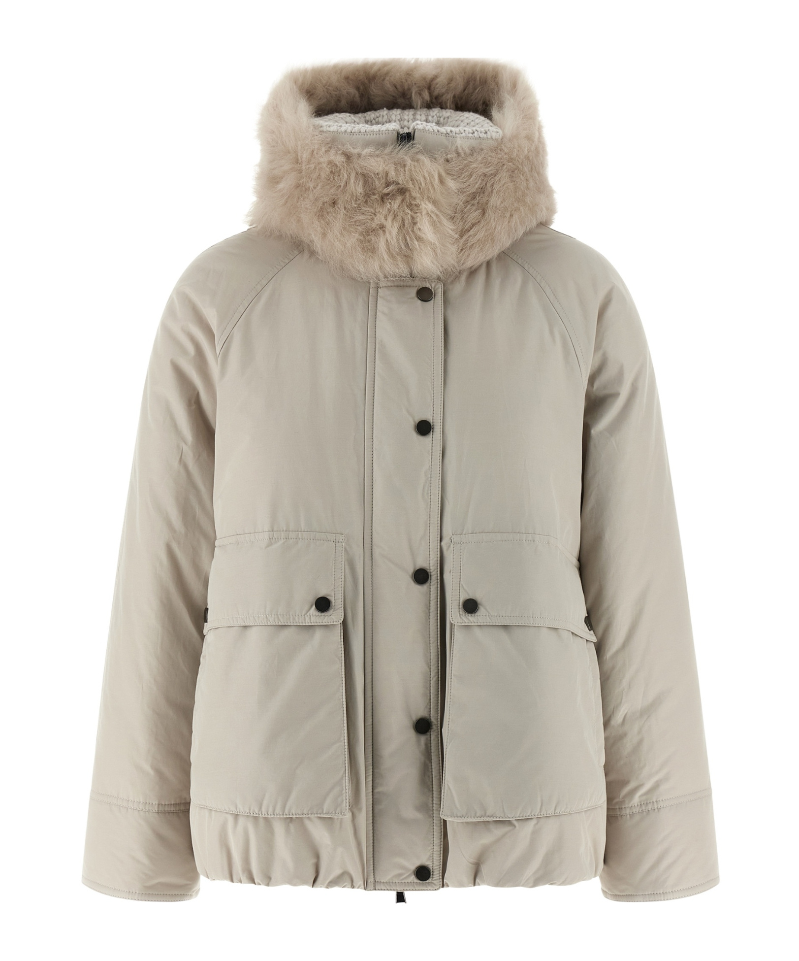 Brunello Cucinelli Cashmere Neck Down Jacket Puffer Jackets Beige In Gray