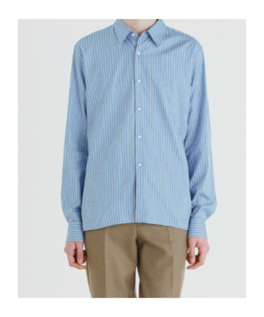 Auralee Cotton Silk Stripe Double-cuff Shirt In Blue