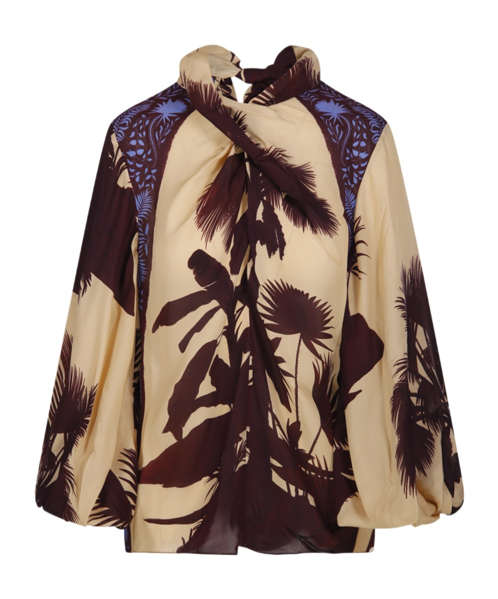Johanna Ortiz Intricate Islands Cowl Printed Silk Blouse In Nude