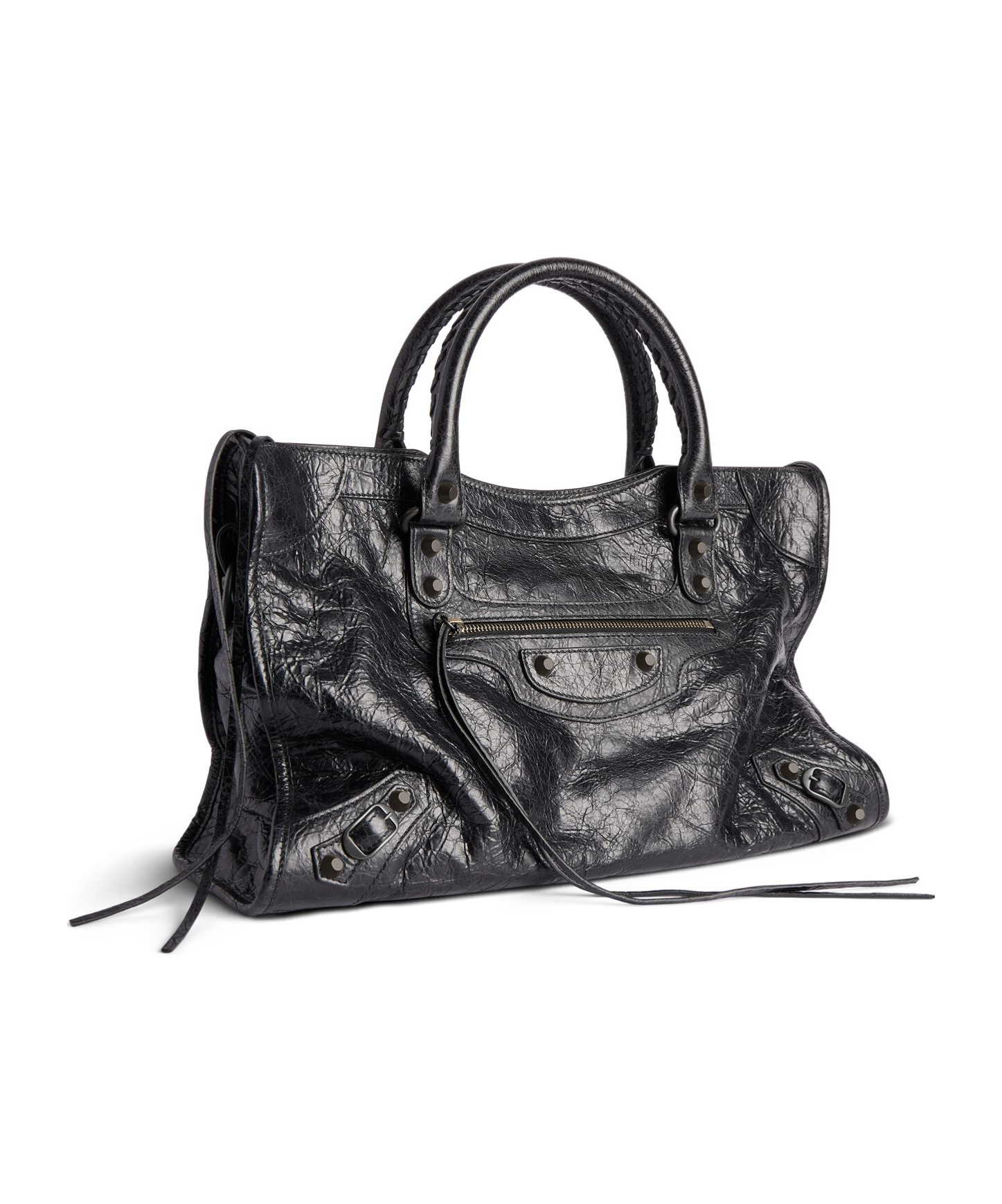 Balenciaga Green Leather Shoulder Handbag With Magnetic Closure And Metal Details In Black
