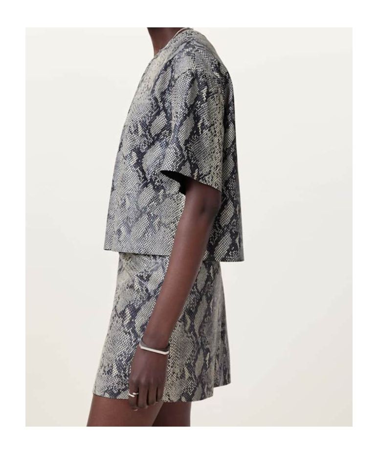 Allsaints Renai Foil Snake Print Suede T-shirt In Gray