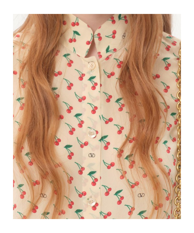 Valentino Crepe De Chine Shirt With Cherryfic Print In Neutral