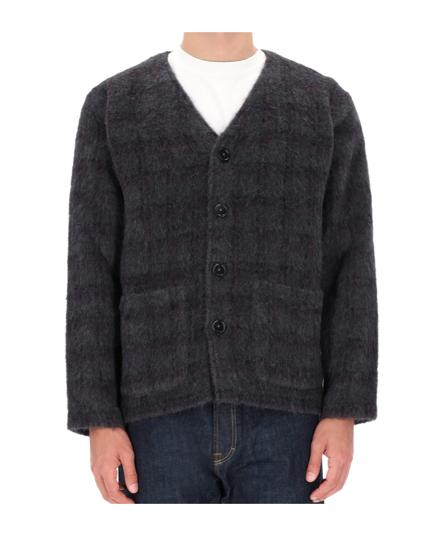 Our Legacy Textured Knit V Neck Sweater Front Pockets In Black