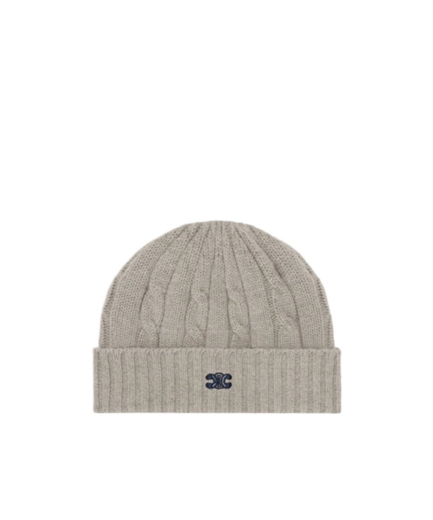 Celine Triomphe Cashmere Coarse Knitted Hat In Gray