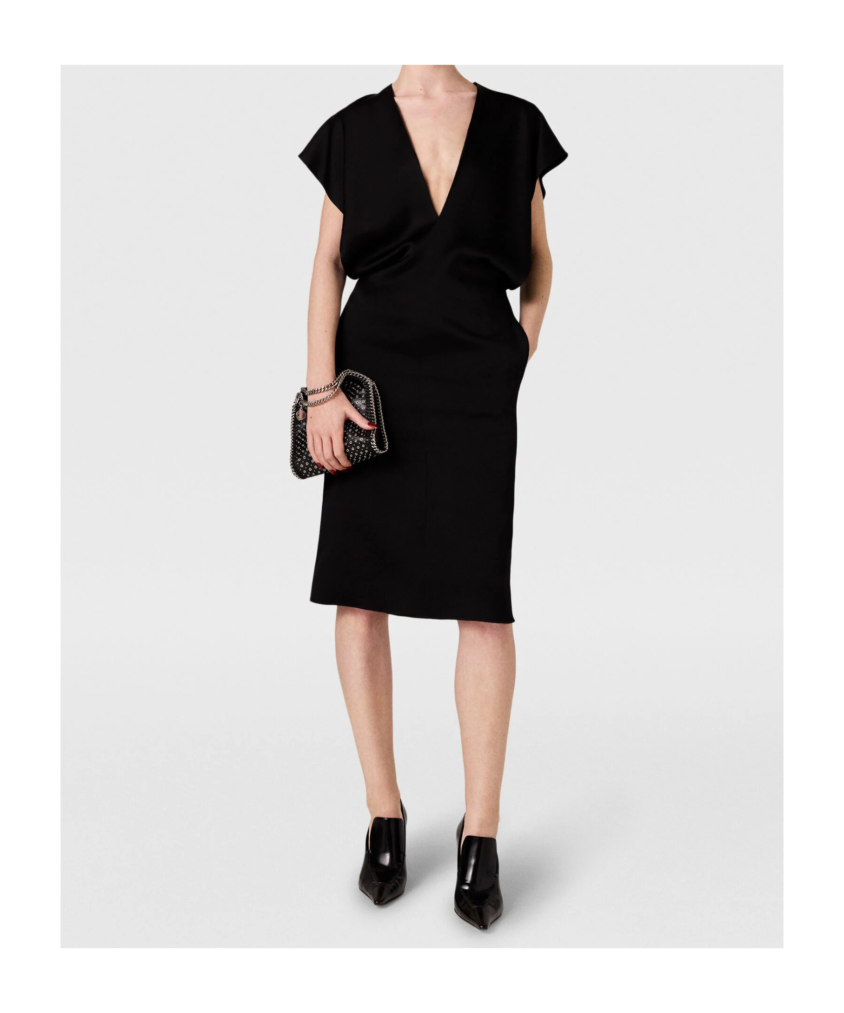 Stella Mccartney Deep V Cap Sleeved Midi Dress In Black