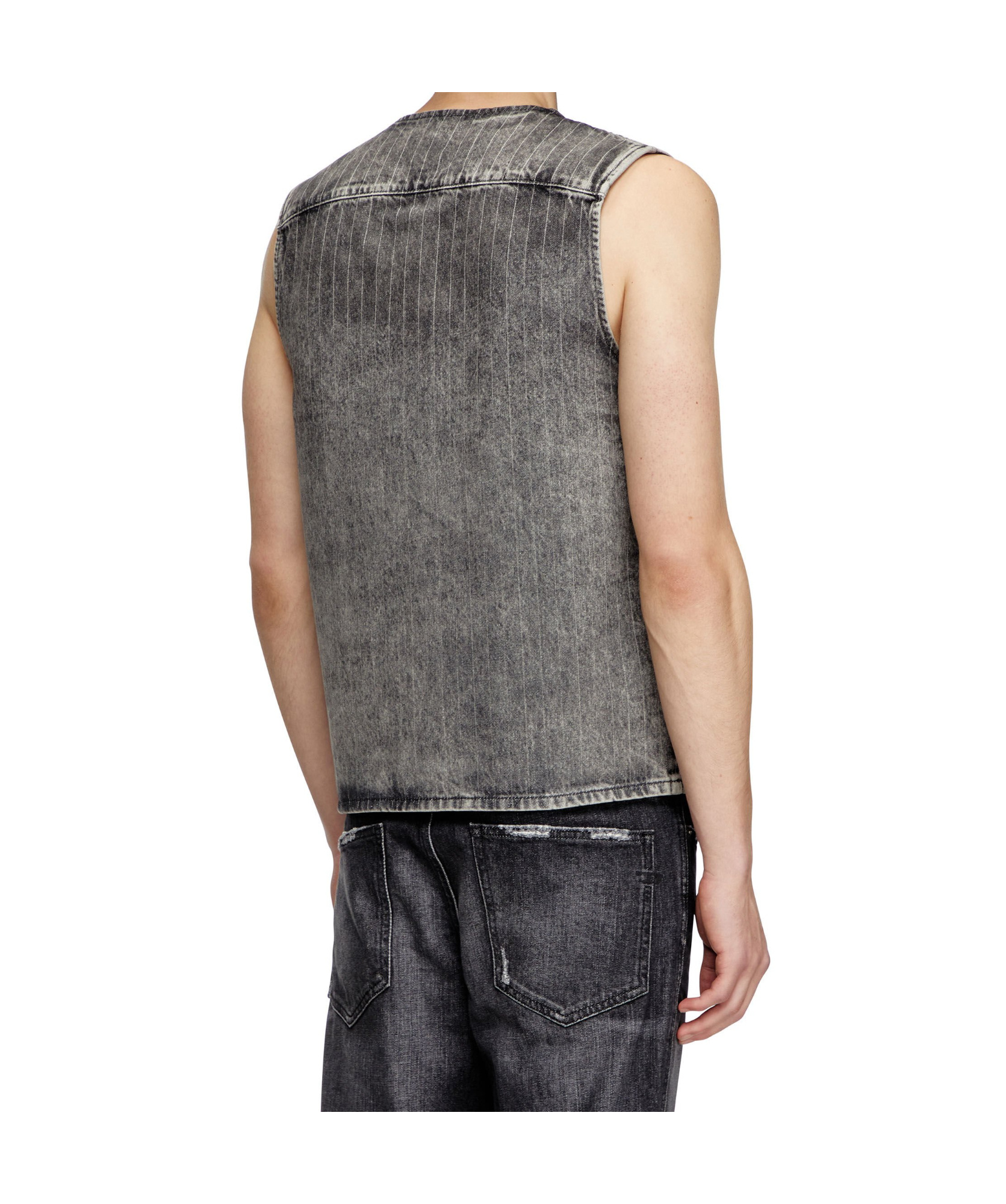 Shop Diesel Pinstripe Denim Vest In Gray