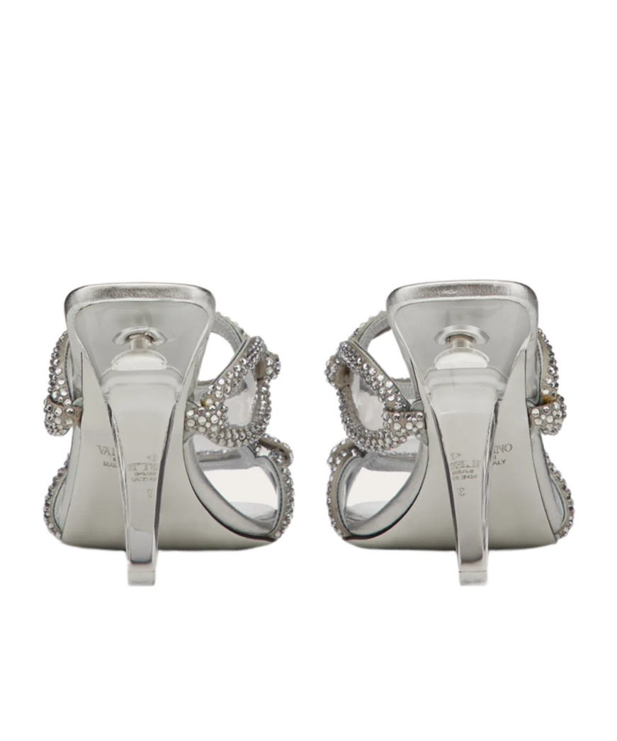 Valentino Crystal Chain Transparent-heel Mule Sandals In Gray
