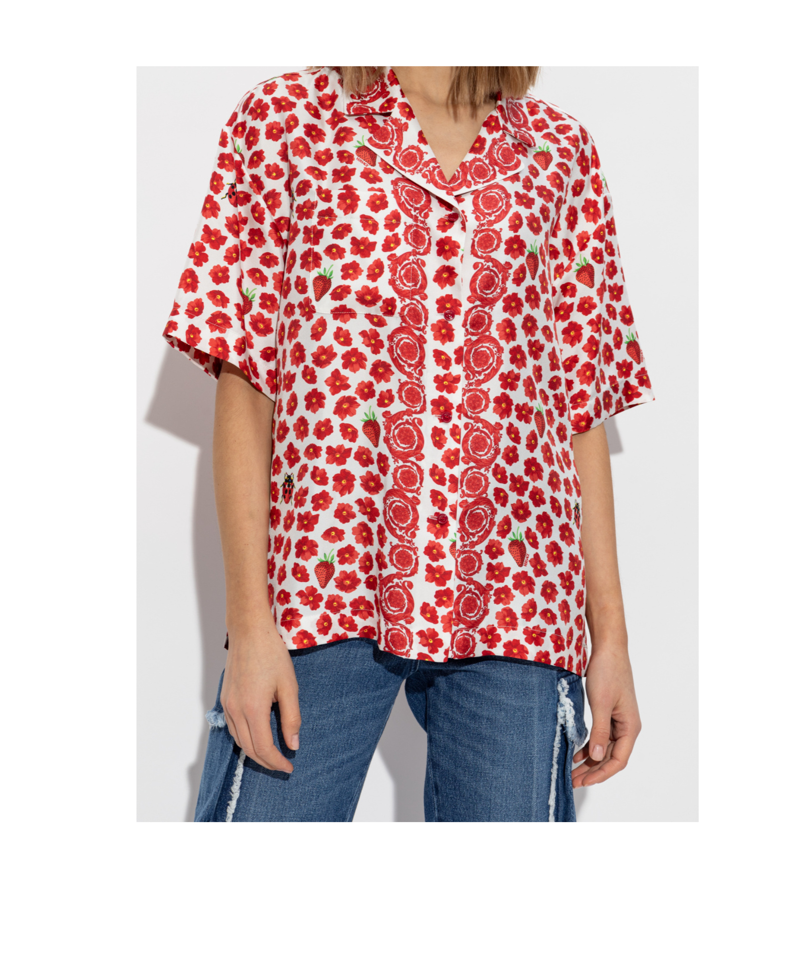 Versace Floral Garden Collared Shirt In Red