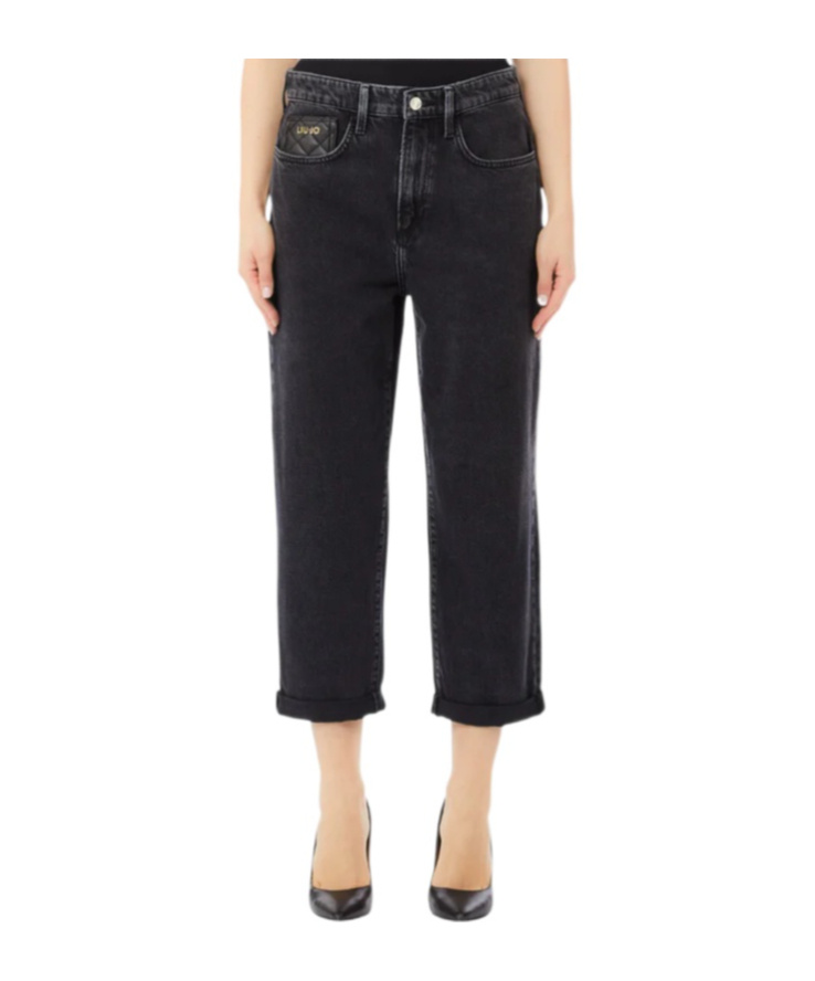 Liu •jo Denim Trousers With Belt Loops In Black