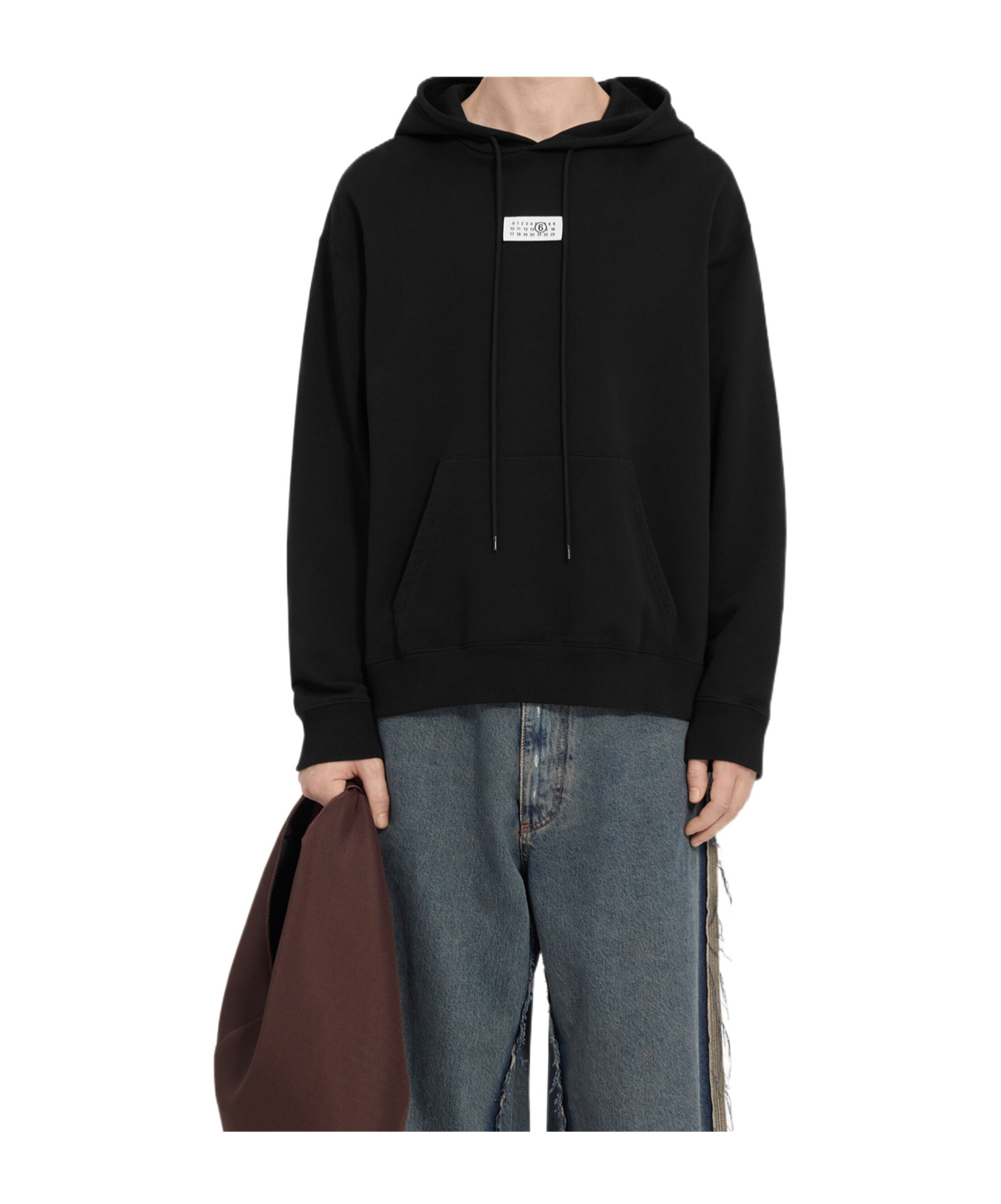 Mm6 Maison Margiela Mm6 By Maison Margiela Emblazoned Black Hoodie With Drawstring And Ribbed Finishes In Black