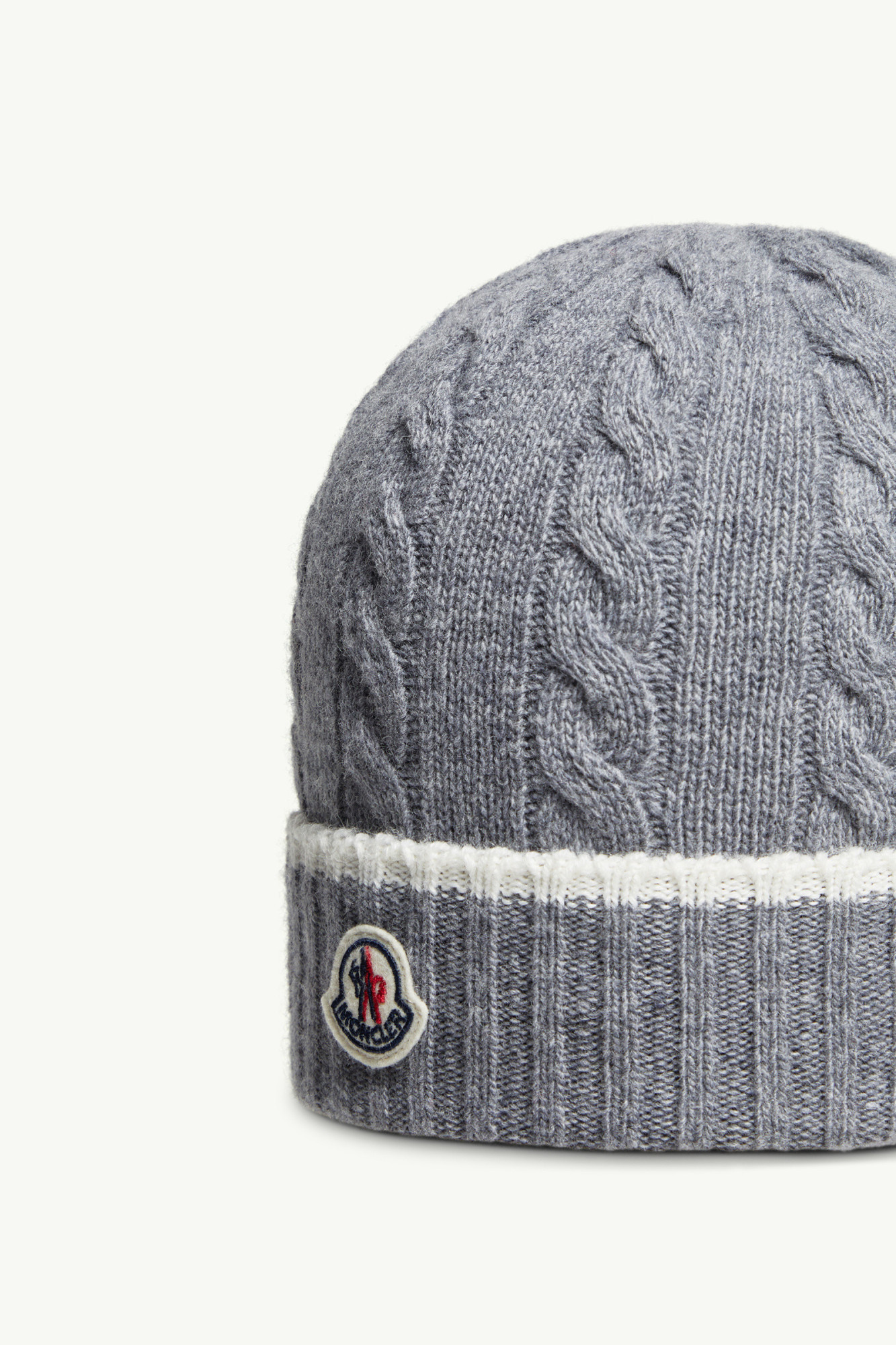 Moncler Stripe-trimmed Wool Beanie In Gray