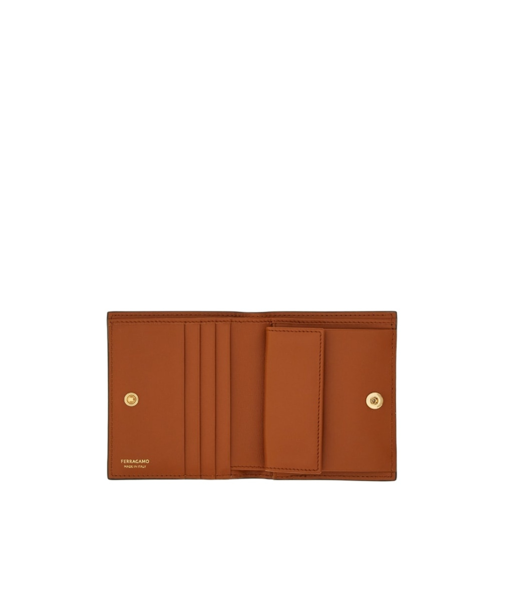 Ferragamo Logo Stamp Compact Wallet In Calf Leather In Black