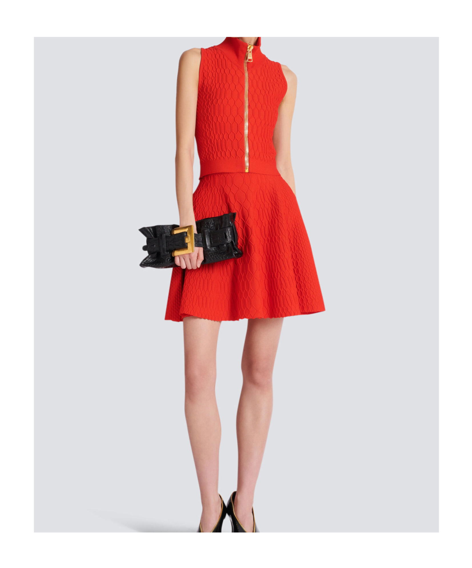 Balmain Sleeveless Crocodile-knit Top In Red