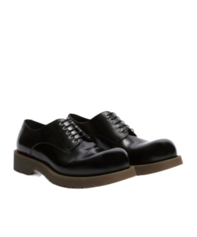 Jil Sander Round Toe Leather Lace-up Shoes With Chunky Sole In Black