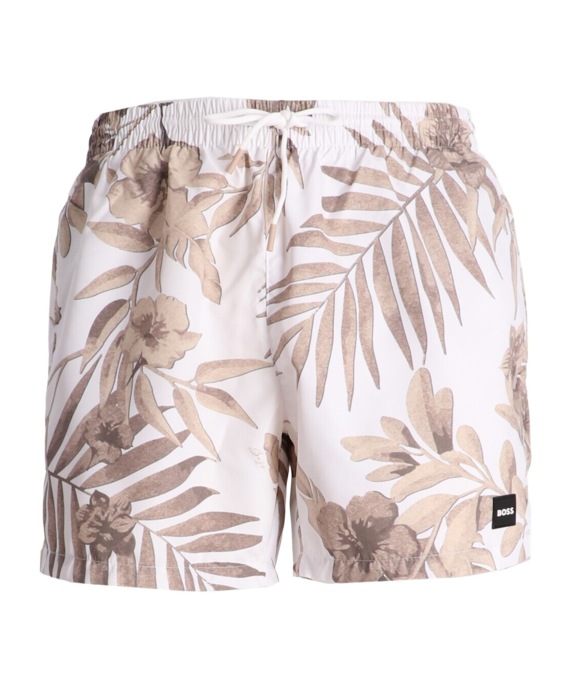 Hugo Boss Fully Lined Swim Shorts With Seasonal Print In Nude