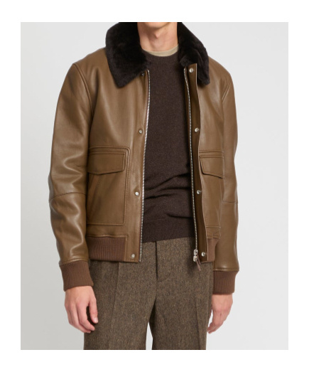 Yves Salomon Leather Aviator Jacket With Merino Lambskin Shearling Collar In Brown