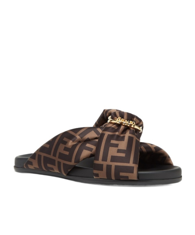 Fendi Feel Slides With Double-band And D-ring Buckle In Black