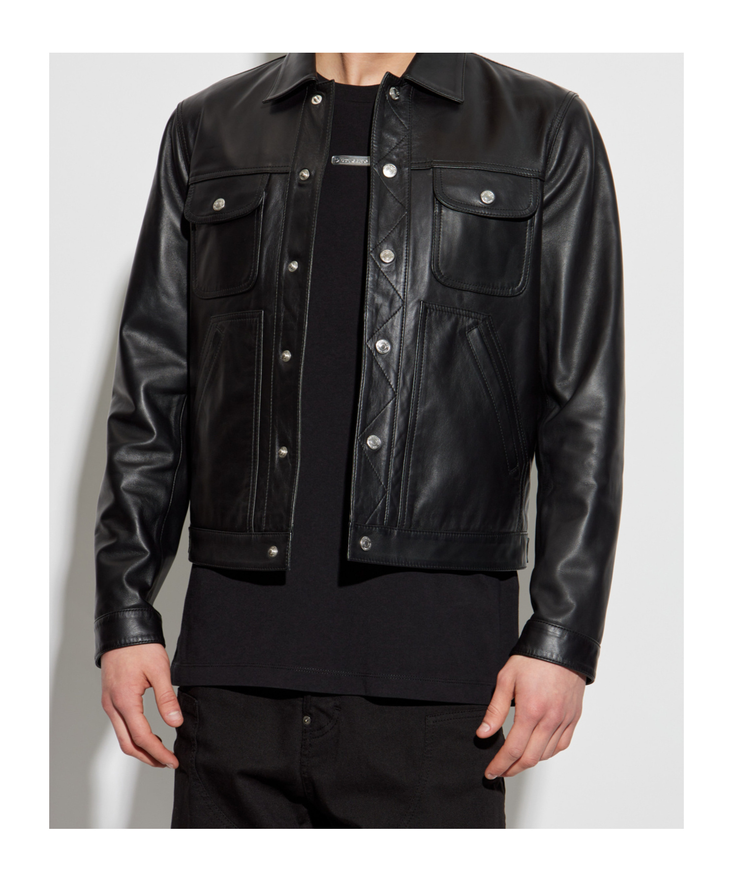 Dsquared2 Long-sleeved Leather Jacket In Black
