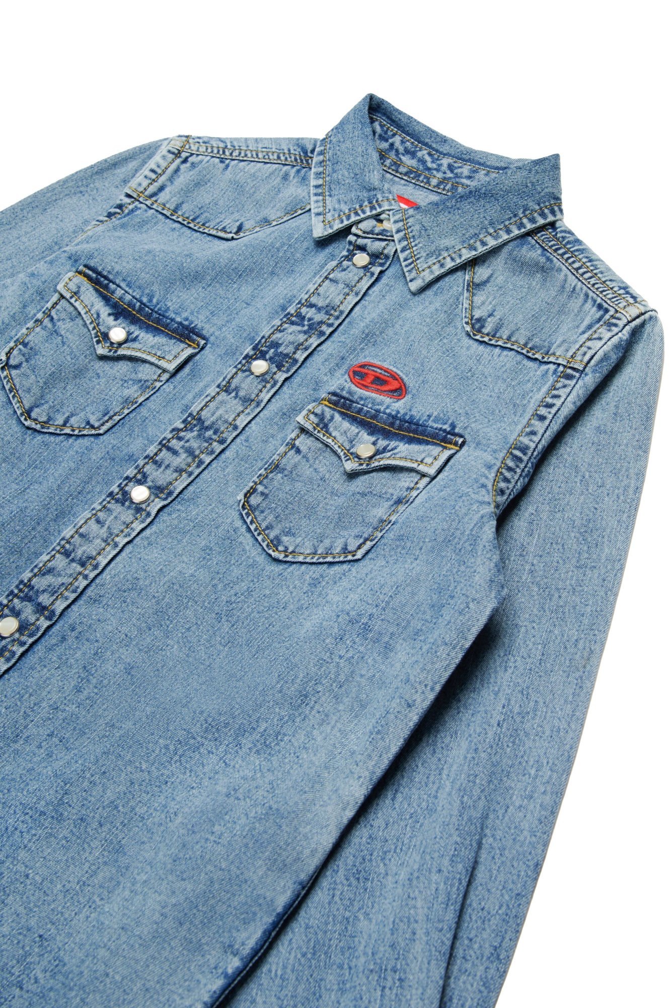 Diesel Camicia In Denim Chiaro Con Logo Oval D In Blue