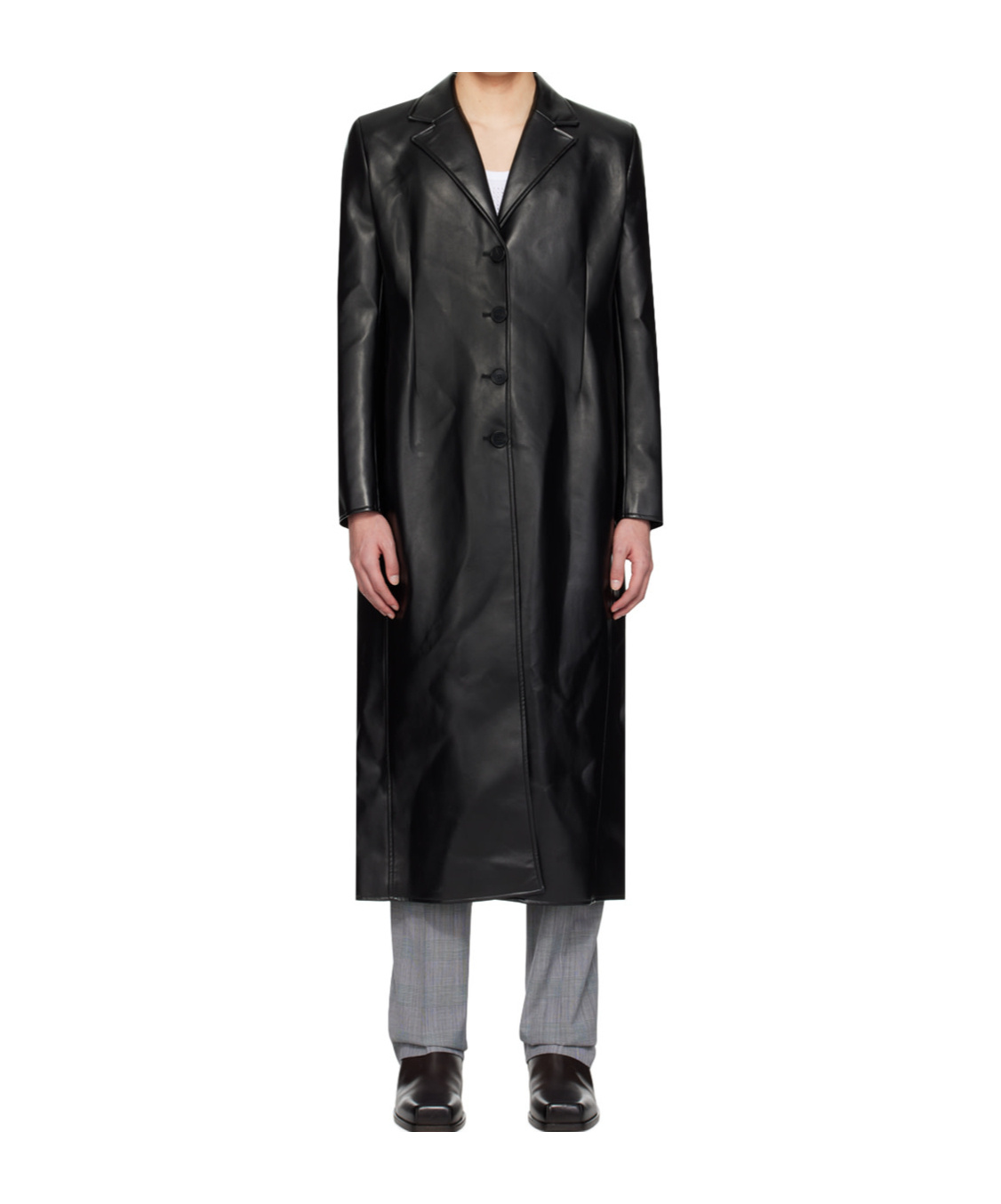 Coperni Black Button Faux-leather Coat In Black