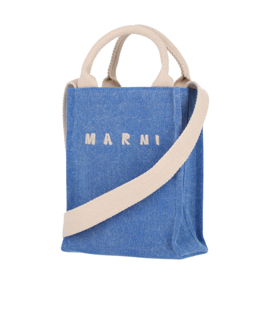 Marni Logo Embroidered Tote Bag In Blue