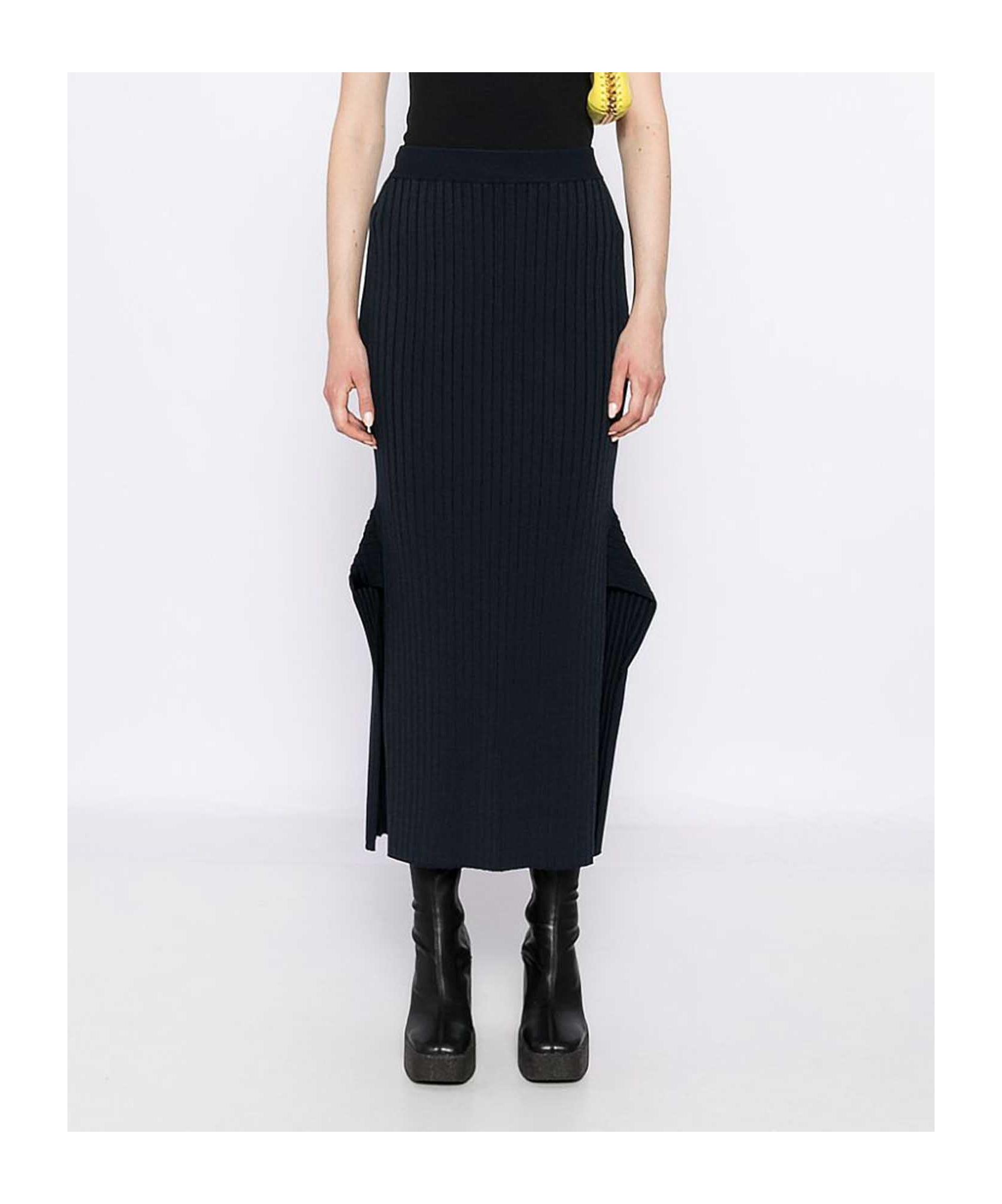 Stella Mccartney Ribbed Flared Slit Midi Skirt In Black