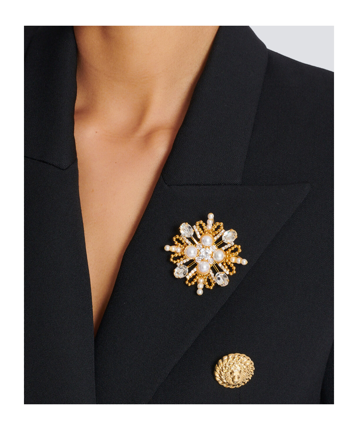 Balmain Brandebourg Bead And Crystal Brooch
