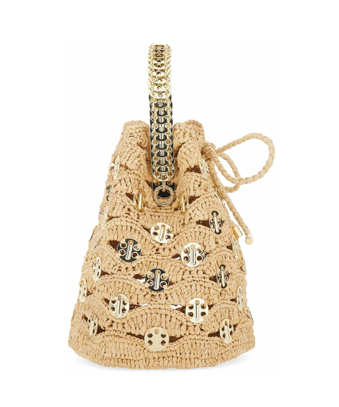 Rabanne Beige Shoulder Bag With Removable Shoulder Strap In Raphia Woman In Nude