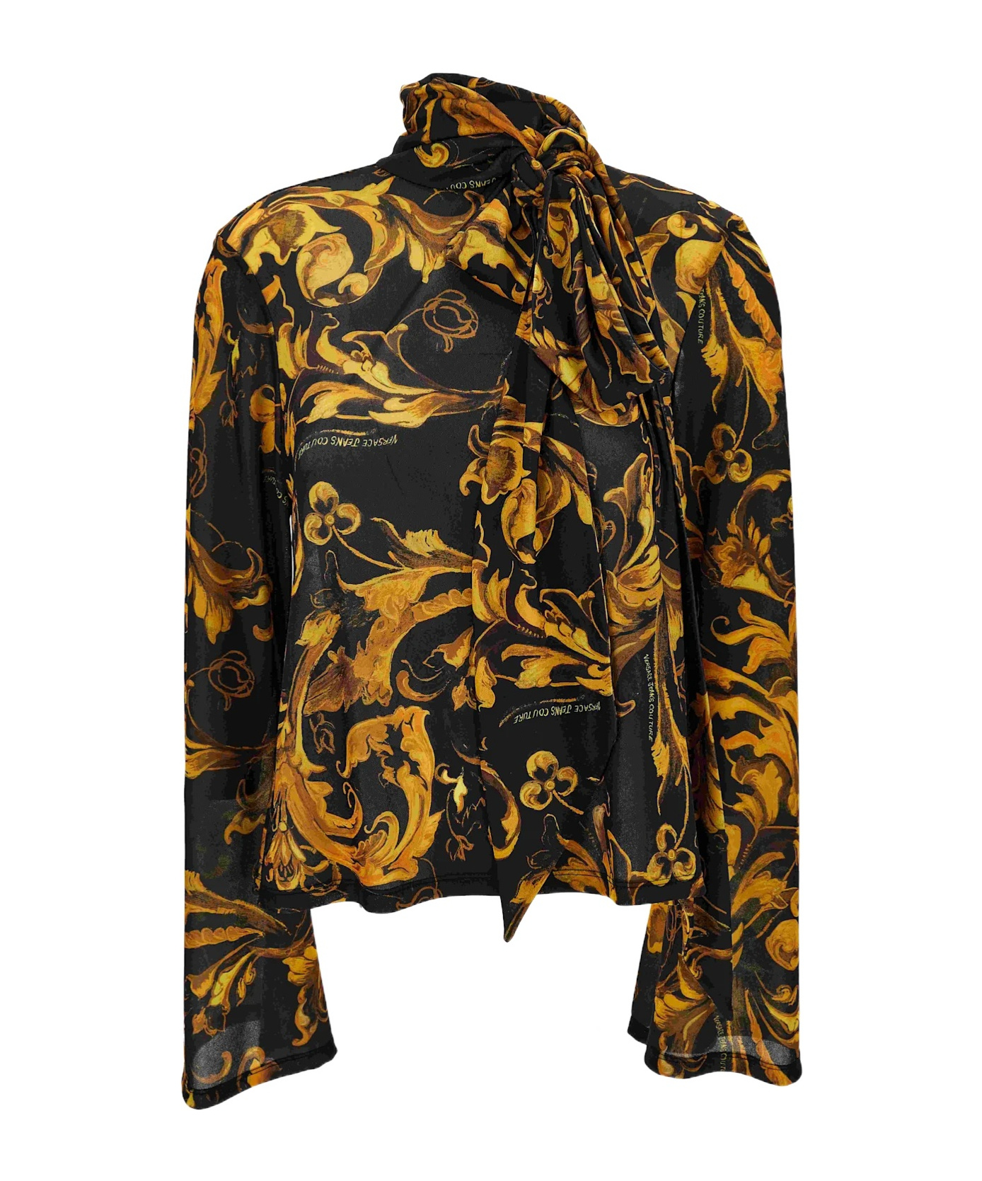 Versace Jeans Baroque-print Tie-neck Top In Yellow