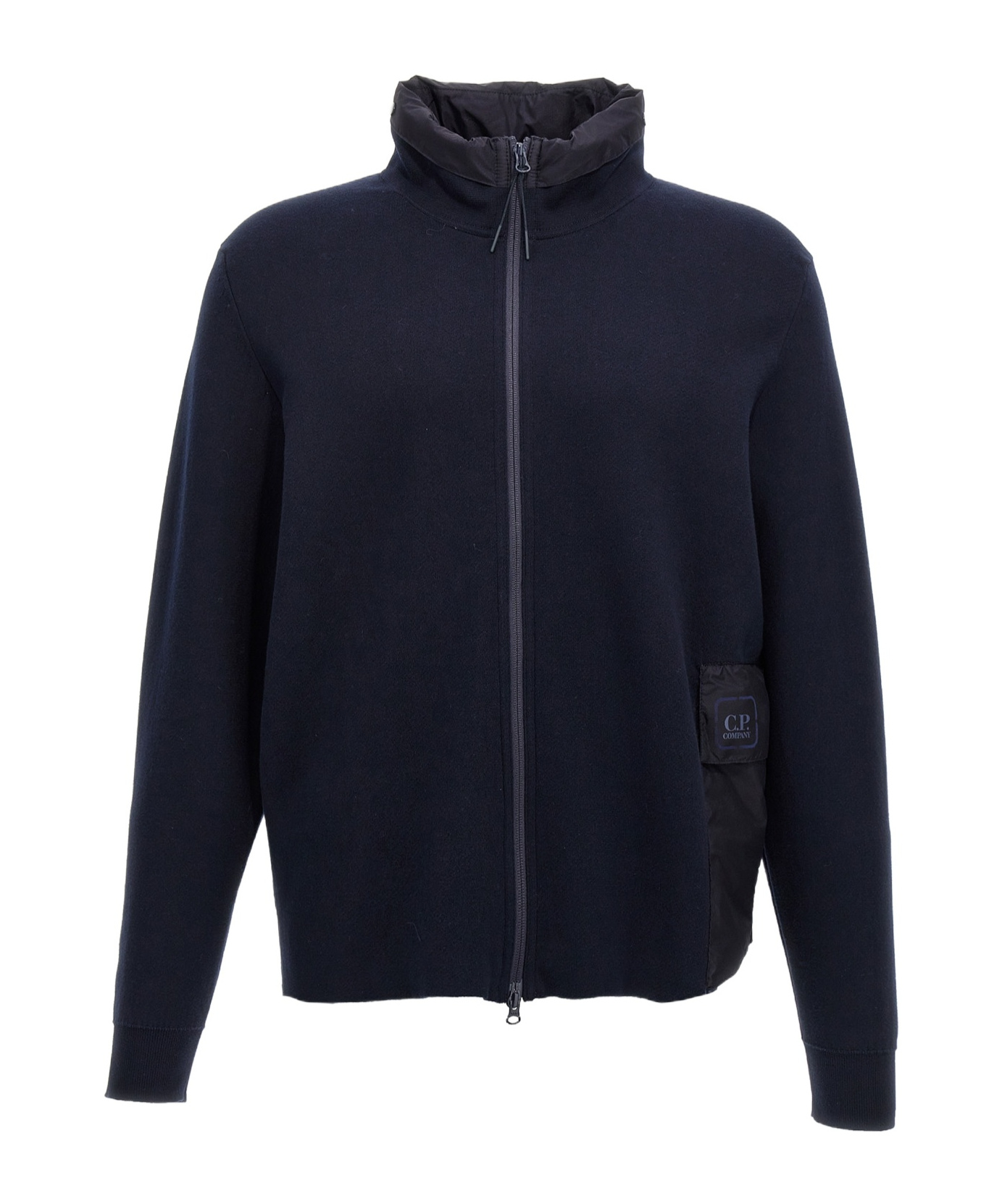 C.p. Company Minimalist Casual Jacket With High Collar And Textured Pocket In Black