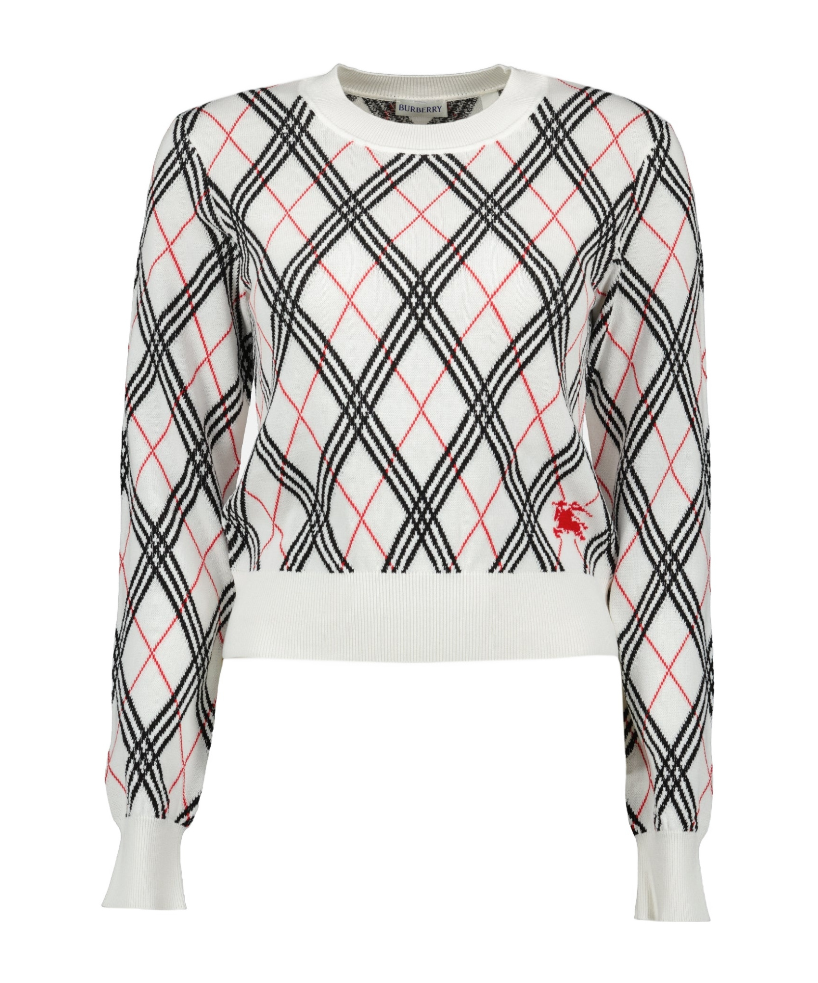 Shop Burberry Checked Knit Jumper
