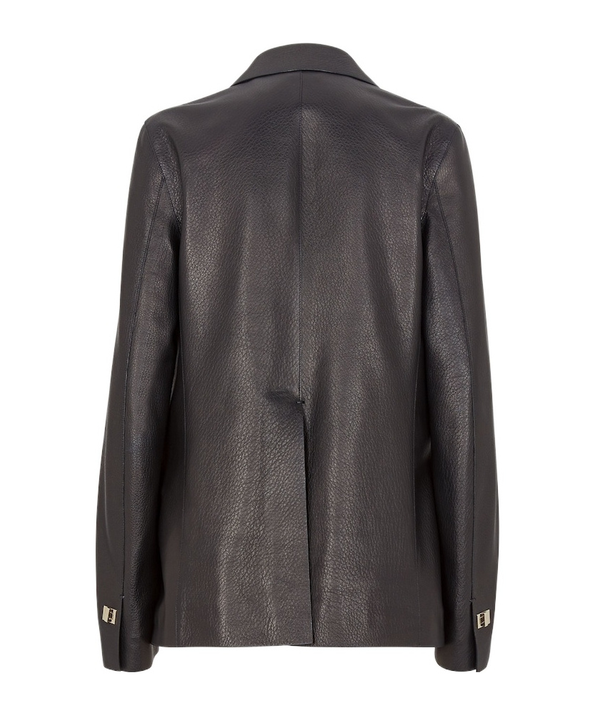 Fendi Lapel Long-sleeved Leather Jacket In Black