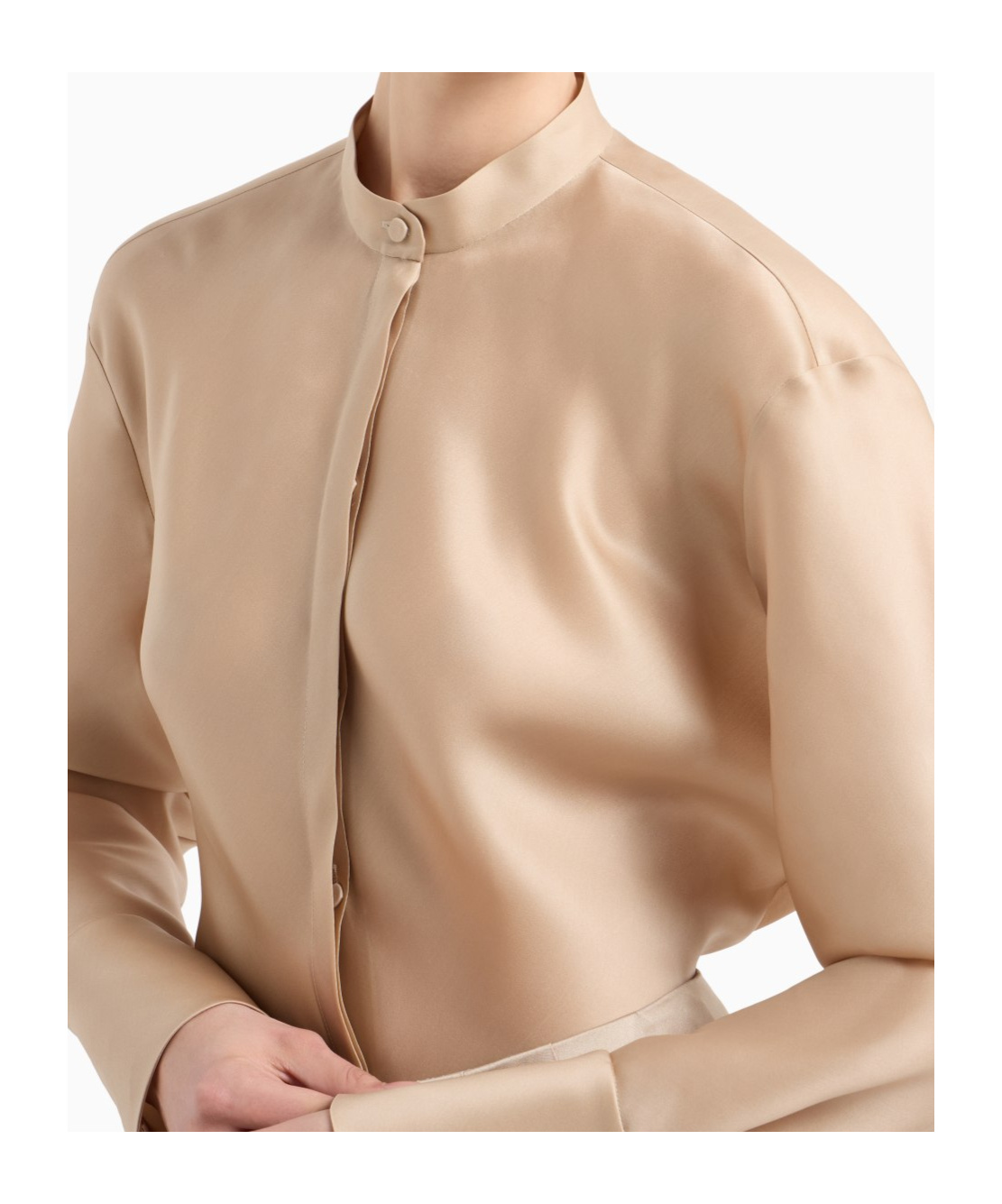 Giorgio Armani Long-sleeved Shirt In Triple Silk Georgette In Nude