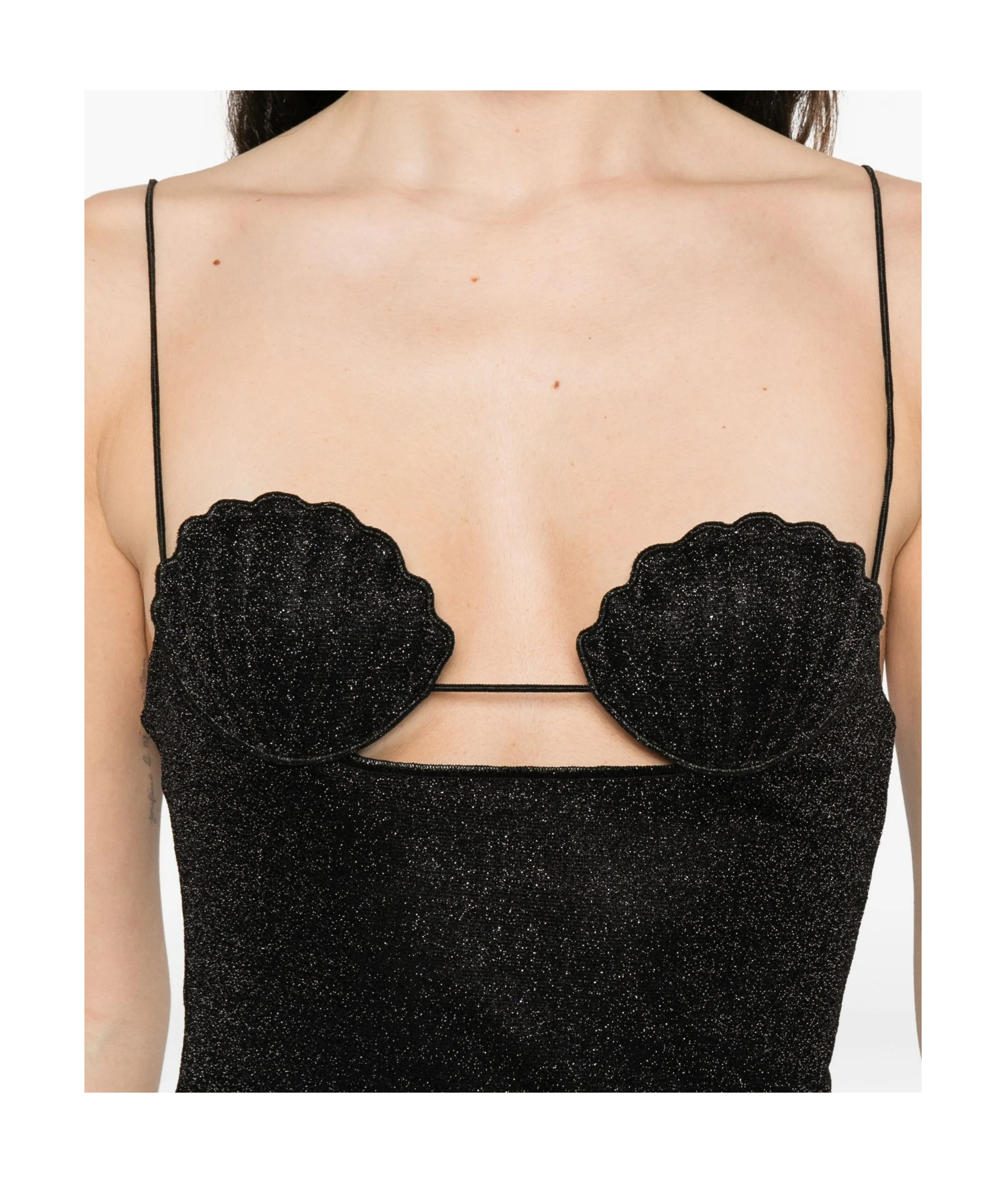 Oseree Shell-detail Glitter-embellished Dress In Black