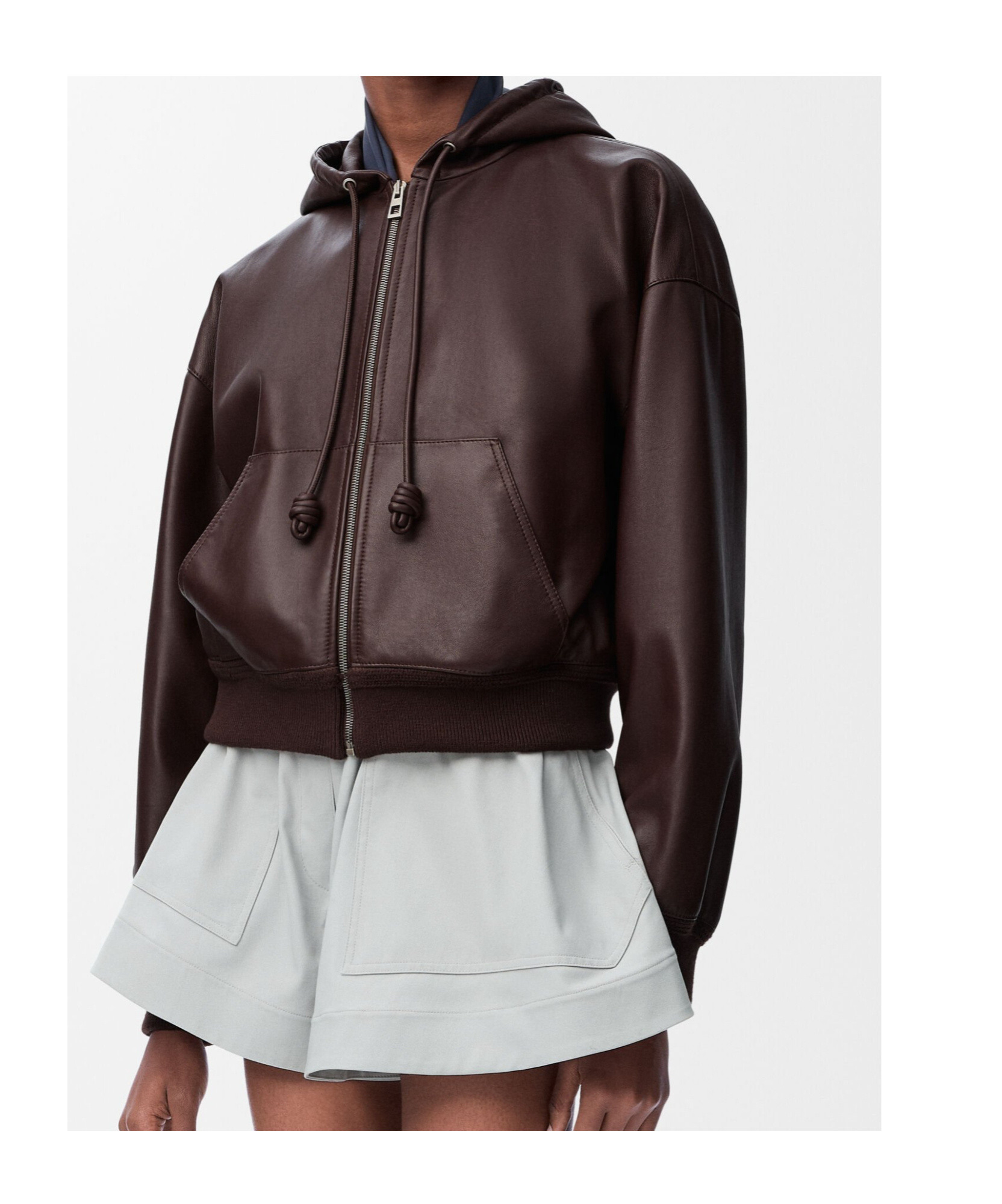 Loewe Leather Flamenco Jacket With Hood And Pockets In Brown