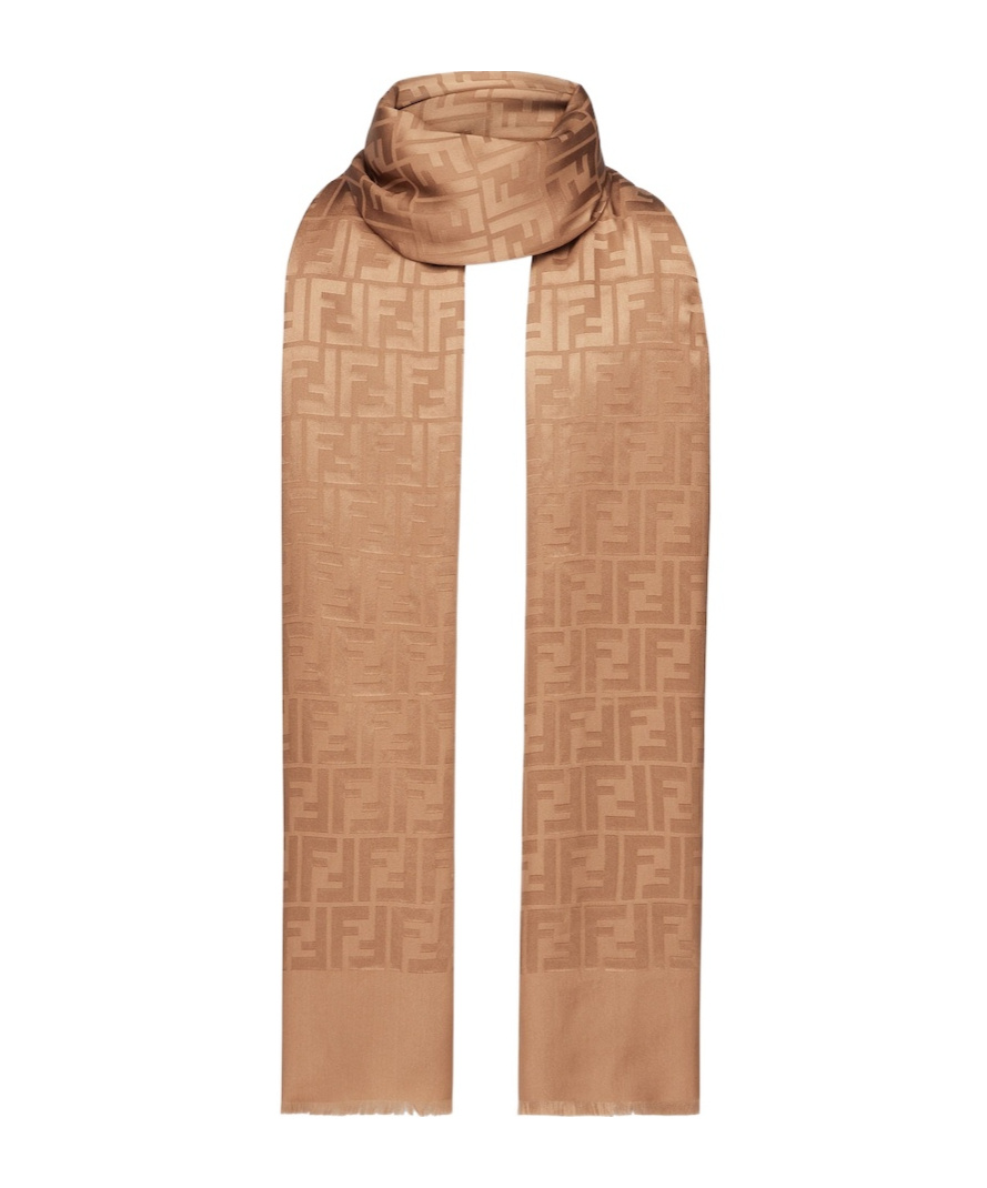 Fendi Camel-coloured Wool And Silk Stole In Brown