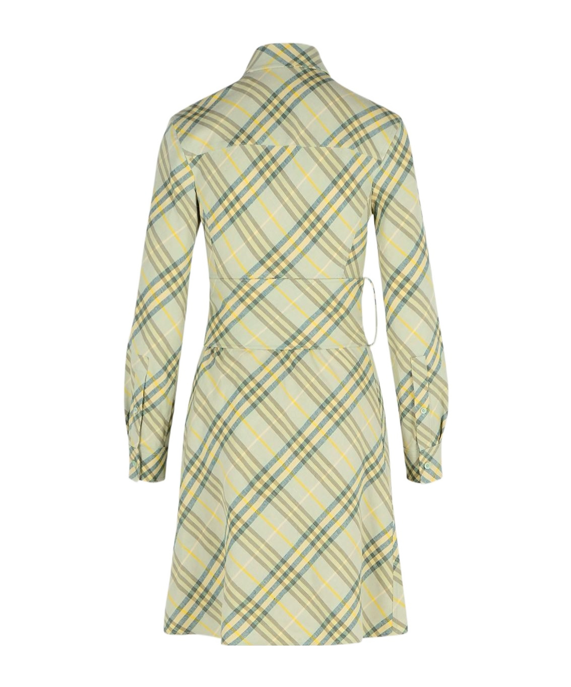 Burberry Belted Checked Linen-bend Mini Shirt Dress In Green