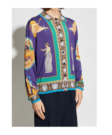 Versace Hall Of Statues Silk Cardigan In Purple