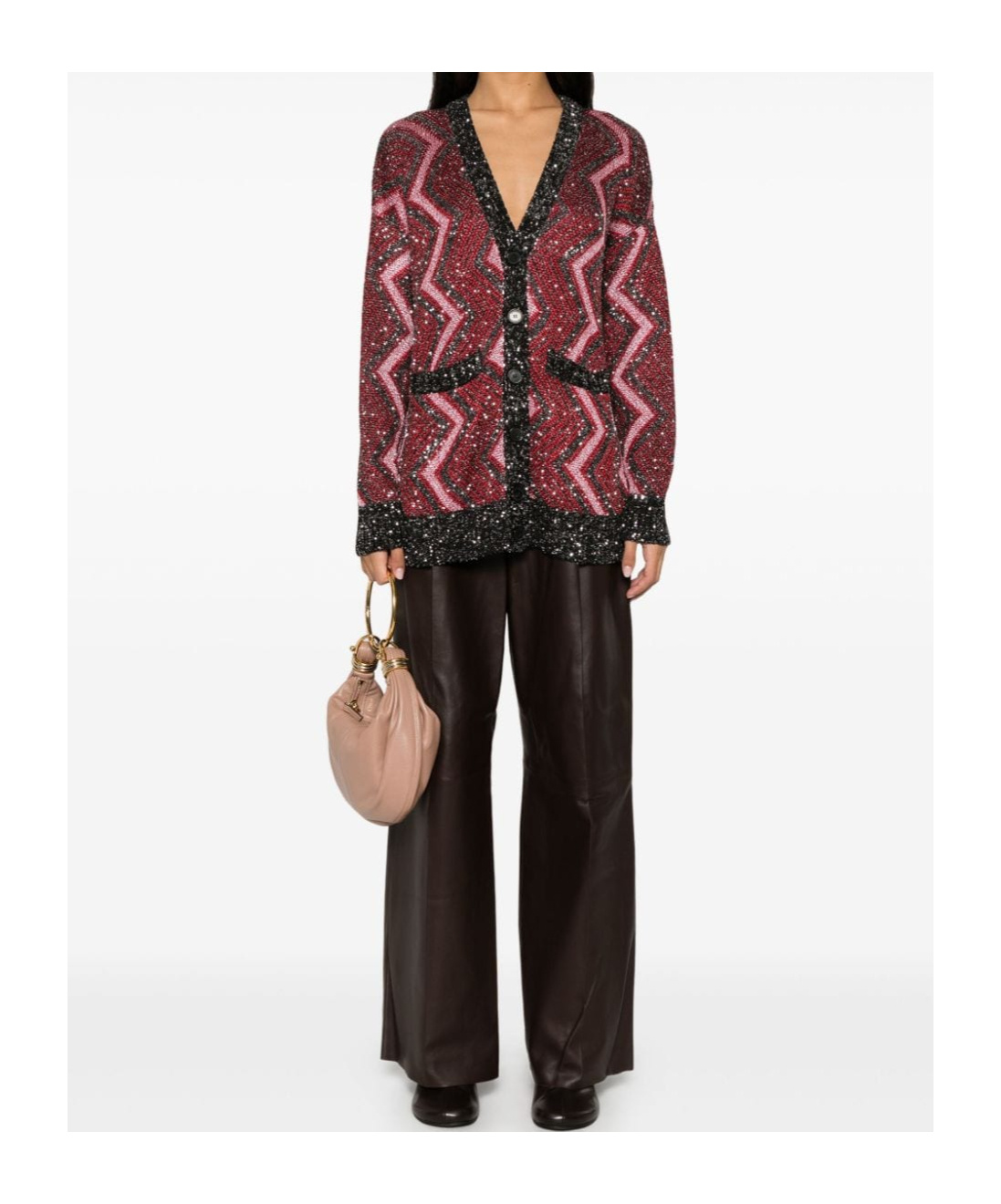 Shop Missoni Sequin-embellished Zigzag-design Cardigan In Pink