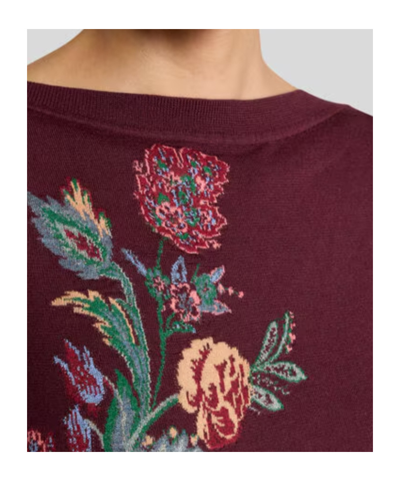 Etro Jacquard Floral-embroidered Sweater In Burgundy