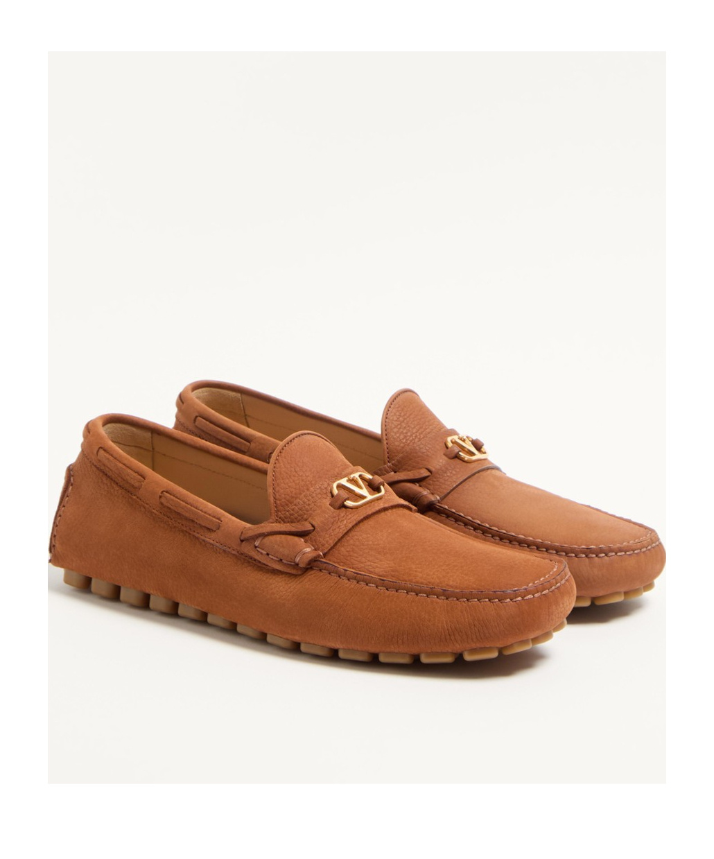 Valentino Driver Fastaway Loafer In Deerskin Suede In Brown