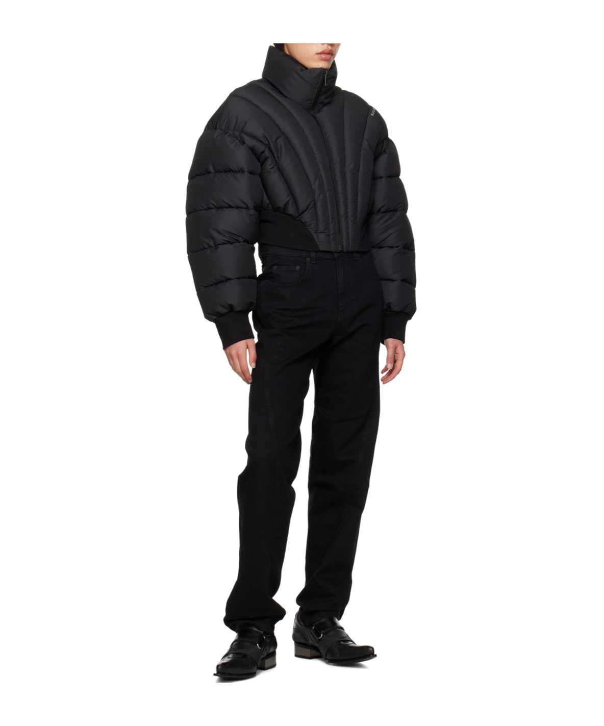 Mugler Collared Zipper Cotton-padded Jacket In Black