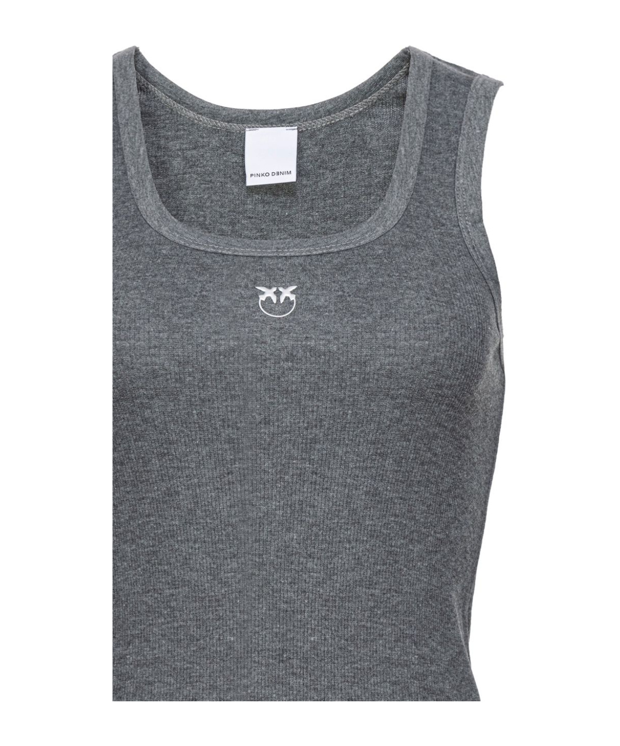 Shop Pinko Love Birds-embroidered Ribbed Tank Top In Gray
