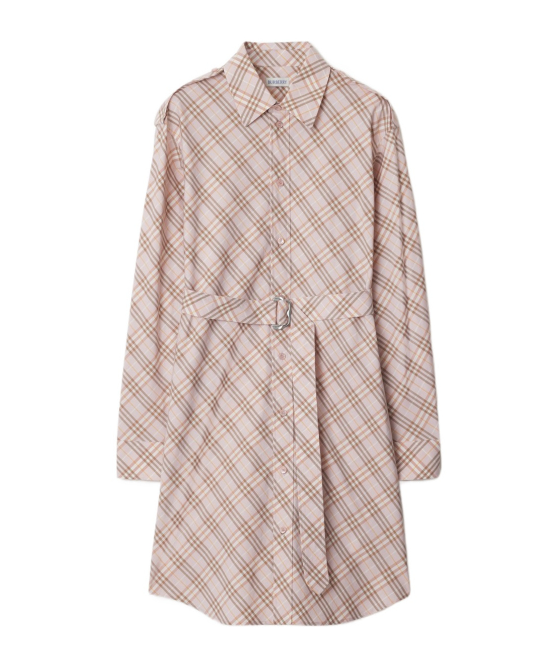 Burberry Check Belted Long-sleeve Mini Shirtdress In Nude