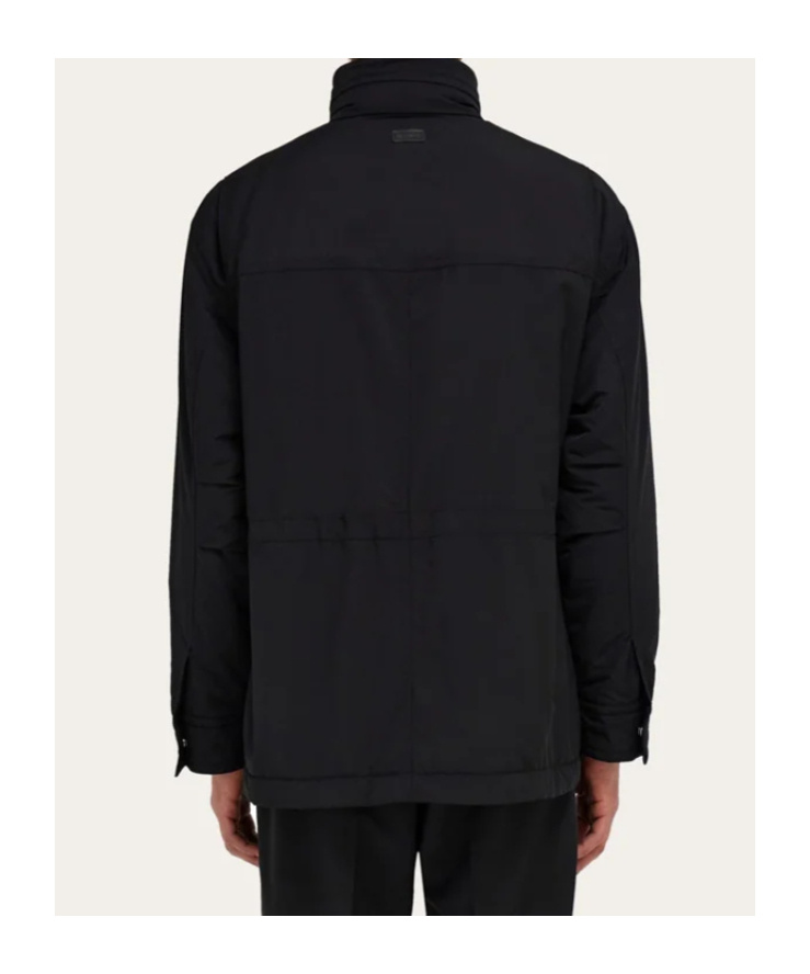 Ferragamo Technical Faille Caban Overcoat In Black